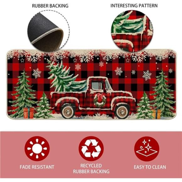 Set of 2 Christmas Kitchen‎ Mats, Red Truck Buffalo Plaid, Farmhouse Decor - Picture 5 of 8